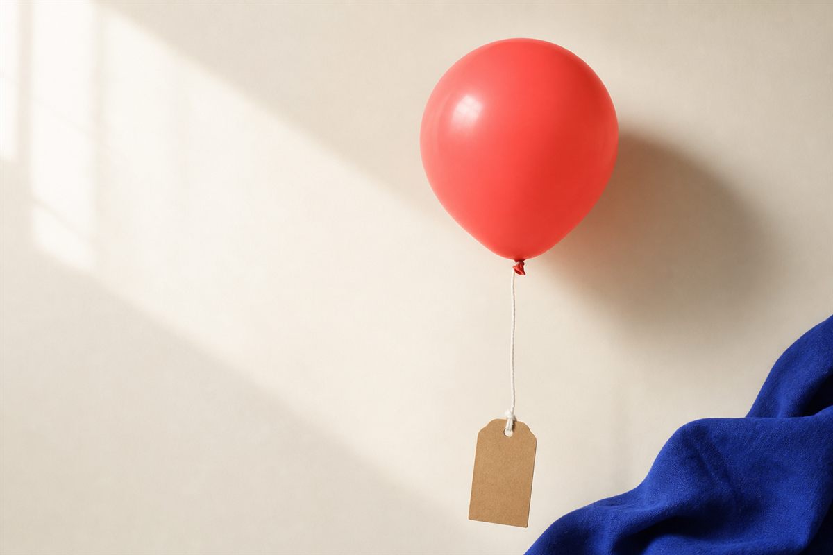 Ballong med en tom prislapp i snöret
